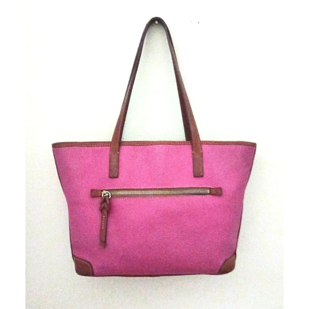 Dooney & Bourke Pink Tote Bag with Brown Trim